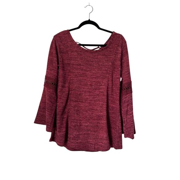Win Win Cross Back Tie Tunic Size S-M Heathered Burgundy Boho Peasant Bell Sleev - Picture 1 of 10